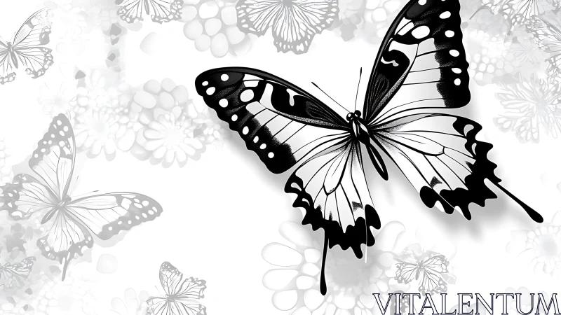High-contrast monochrome butterfly with layered vector gradients