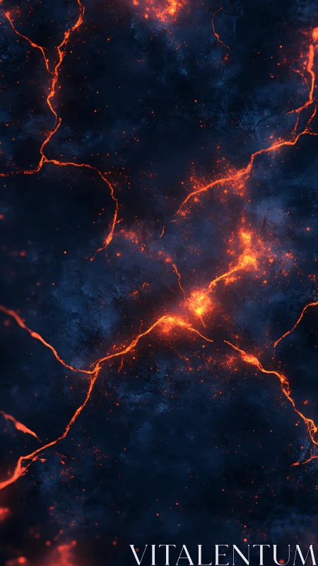 Fiery lava fractures glow across a dark volcanic surface.