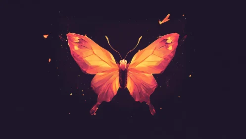 Glowing orange butterfly illustration on dark background.