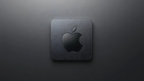 Embossed black apple emblem centered on dark metal square