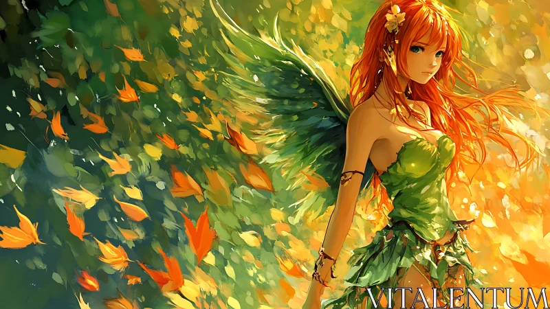 Autumn forest fairy rendered in luminous anime illustration