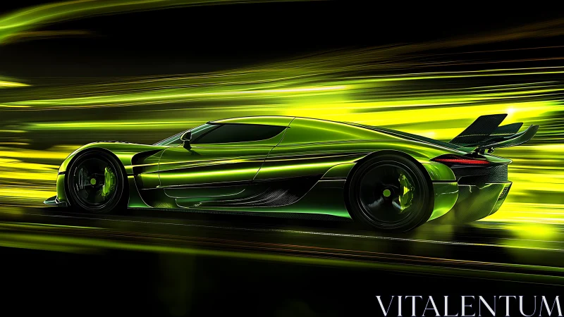 Aerodynamic neon hypercar rendered with dynamic motion streaks