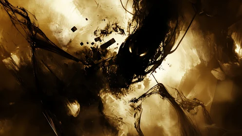 Sepia void entity in high-contrast abstract digital painting.