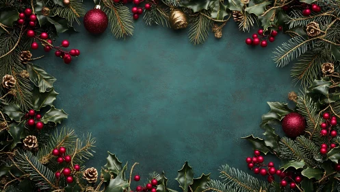 Christmas wreath border frames dark teal festive background