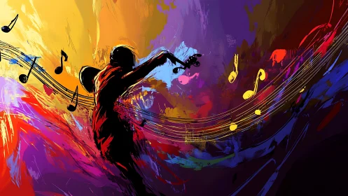 Violinist ignites neon soundwaves across a wild paintstorm.