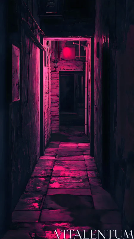 Neon-lit urban alleyway glows with moody cyberpunk light.