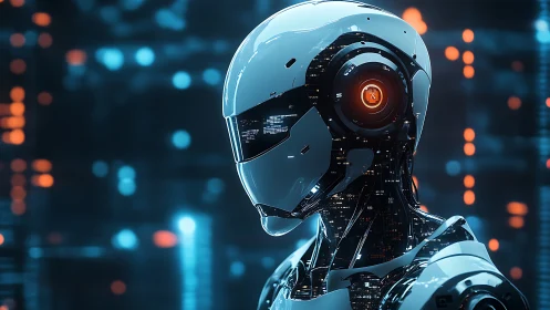 Neon sentient android listening to the heartbeat of data.