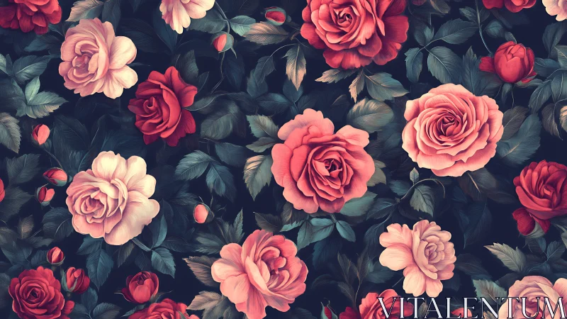 Baroque Floral Composition on Deep Navy Background.