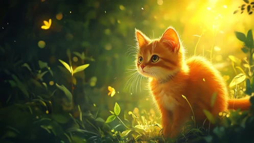 Orange Kitten in Golden Garden Light.