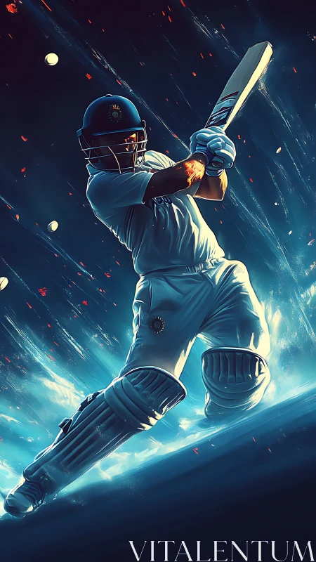 Cricket batter executes front-foot stroke under dynamic lighting