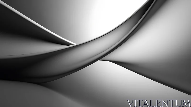 Curved monochrome ribbons flow in a serene abstract light