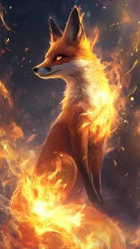 Fiery spirit fox rises in swirling embers and midnight smoke