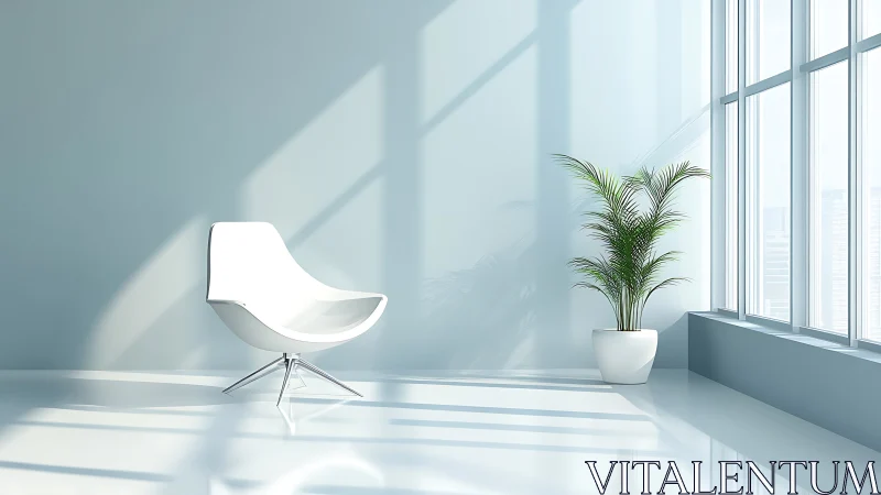 Sunlit white chair trades quiet glances with a patient palm