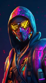 Neon masked renegade stalks the cyber-lit midnight streets.