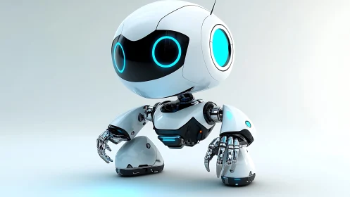 Friendly blue-eyed robot buddy with playful futuristic charm.