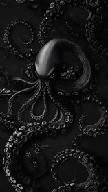 Midnight tangle of swirling octopus tentacles in ink-dark sea.
