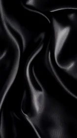 Sculptural folds in black satin fabric under directional light