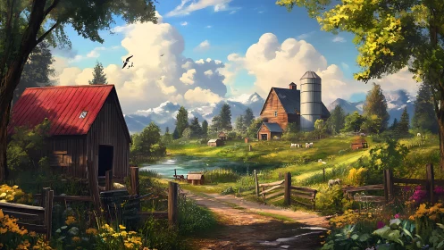 Sunny mountain farm glows with peaceful country warmth