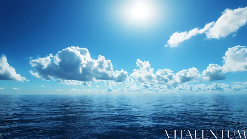 Photorealistic seascape with high sun and stratocumulus clouds.