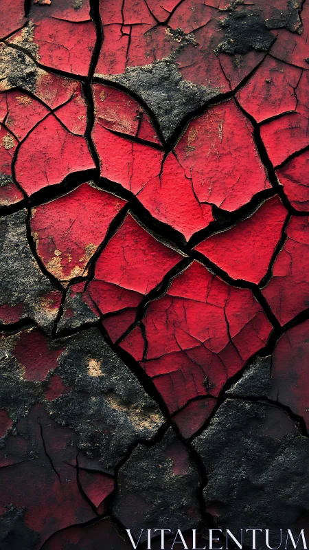 Cracked Desiccated Surface with Red Paint Pigmentation and Mineral Oxidation Patterns