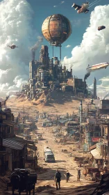 Skybound desert city rising above a hopeful frontier road.
