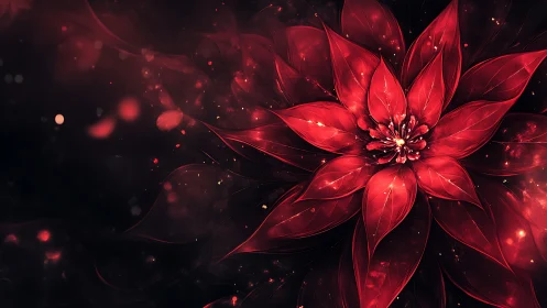 Crimson fractal flower bloom on dark abstract background.