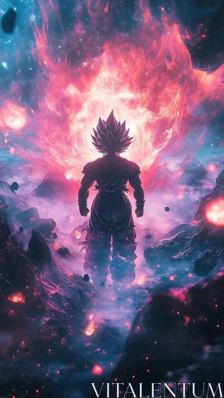Saiyan warrior ignites cosmic battlefield with raw energy