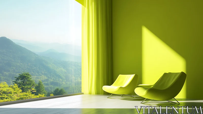 Contemporary Minimalism: Mountain Vista Through Chartreuse Interiors.