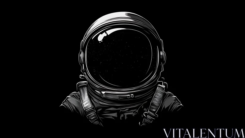 Stargazing astronaut portrait in quiet cosmic blackness.