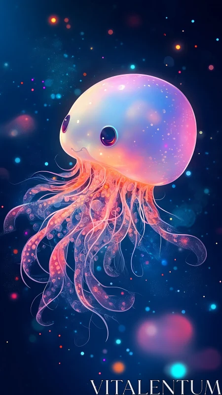 Glowing pastel jellyfish drifting through neon cosmic water.