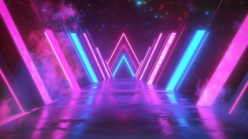 Neon starlit tunnel of electric prisms and cosmic glow.
