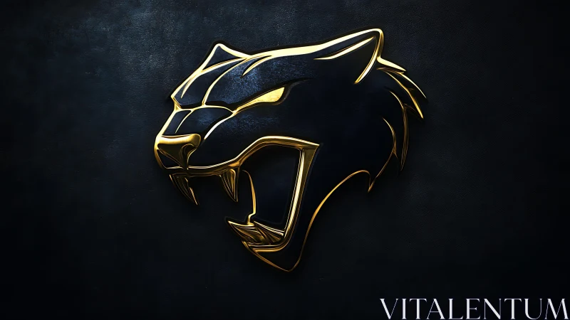 Specular-lit panther emblem in high-gloss metallic relief.