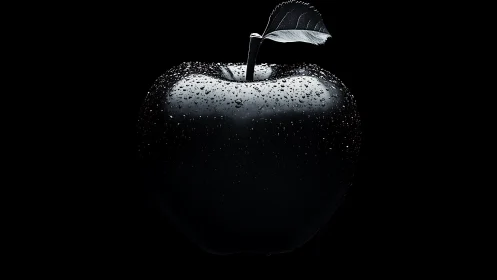 Glistening black apple emerges from deep shadowed darkness