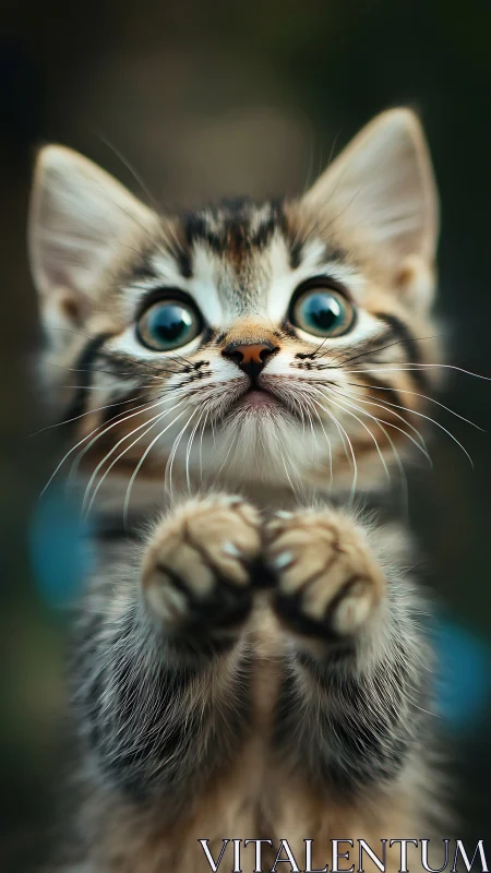 Adorable Kitten with Bright Blue Eyes and Precious Paws