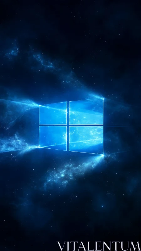 Windows-style luminous logo over deep space field.