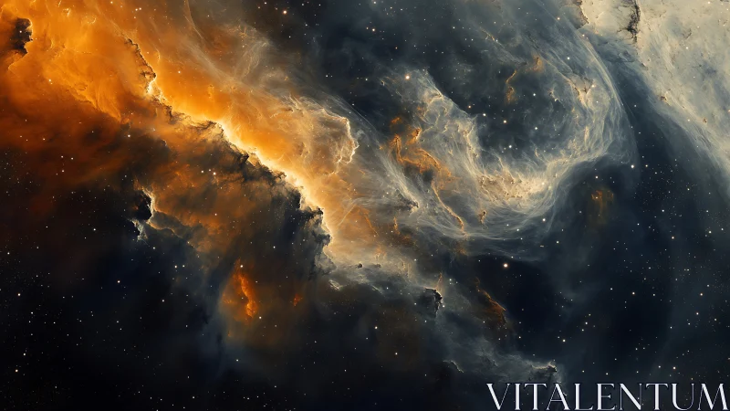 Starlit nebula surf curls through ember storms of deep space.