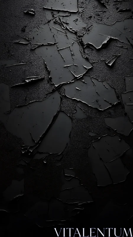 Matte black cracked texture reveals layered rough surface.