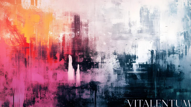 Vibrant Abstract Painting with Bold Brush Strokes and Gradient Tones.