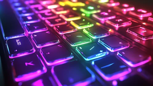 Chromatic keystrokes glide across a neon glass runway