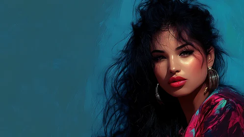 Warm portrait of a thoughtful woman in glowing teal light.