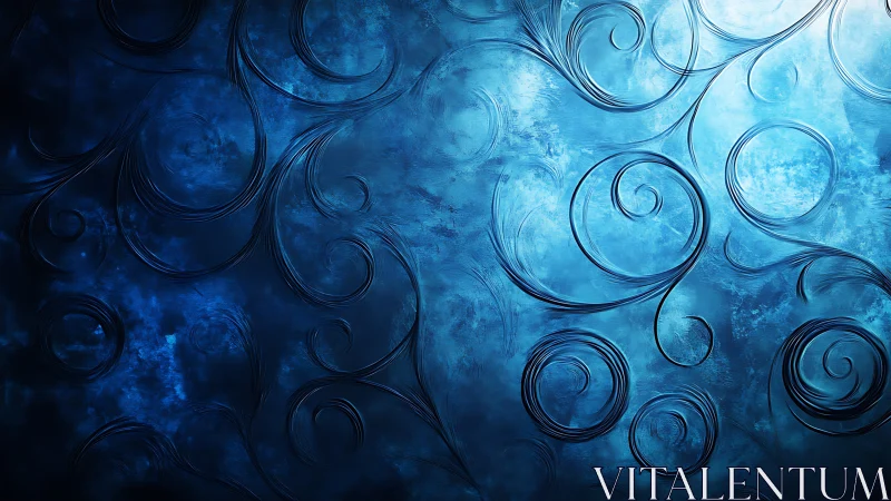 Curved linear patterns overlay textured blue digital surface