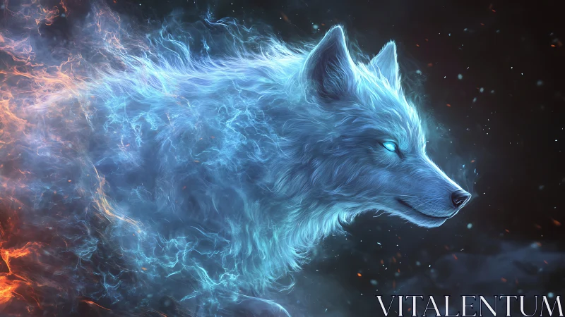 Ethereal blue spirit wolf rendered in luminous energy field.