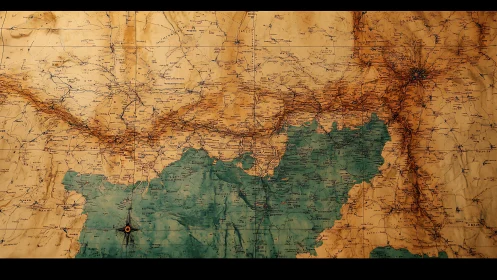 Historical regional map shows aged cartographic surface