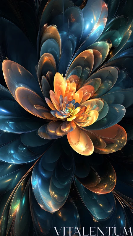 Fractal-rendered layered petals form a radial luminous structure