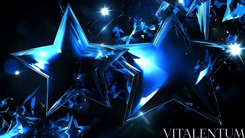 3D crystalline star cluster in luminous blue refraction field.