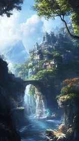 Tiered stone city clings to cliffs above cascading river