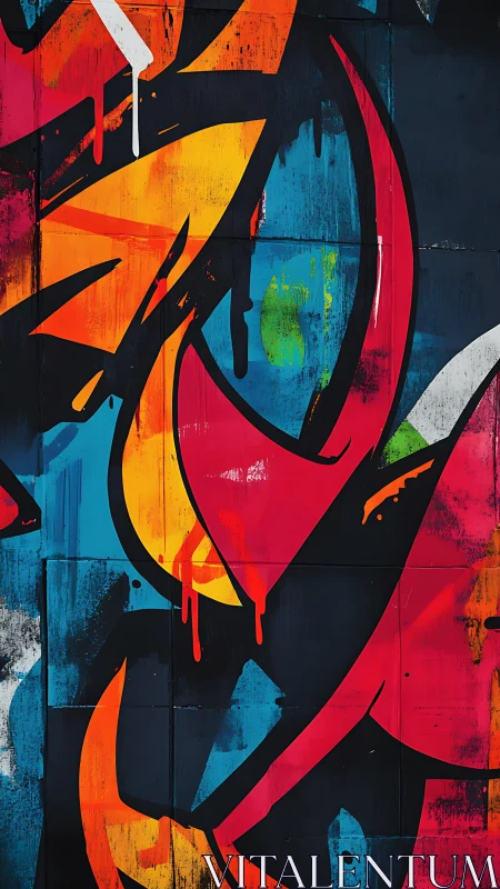 Dynamic neon graffiti arcs on distressed urban wall surface.