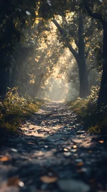 Forest Path with Golden Canopy Sunlight
