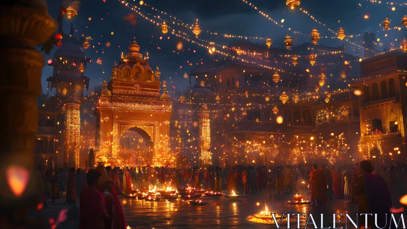 Temple courtyard glows under dense festival lantern sky.