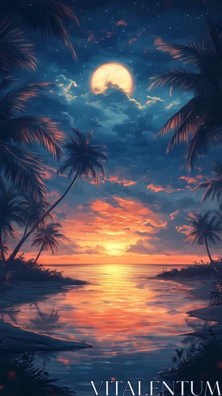 Tropical lagoon sunset rendered with high dynamic range light gradients